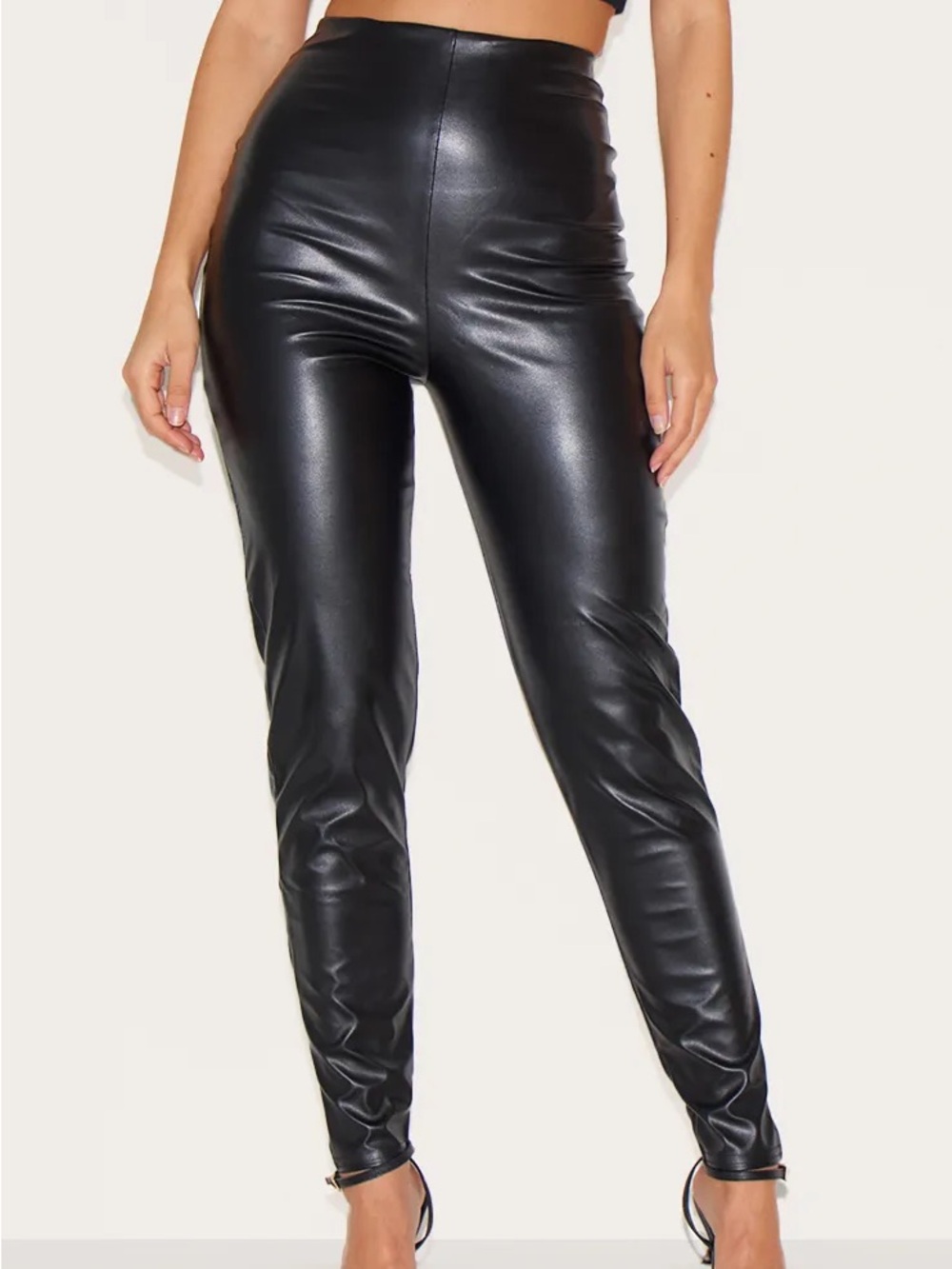 ZARA Black Faux Leather Skirt with Elastic Waistband and Logo Tag